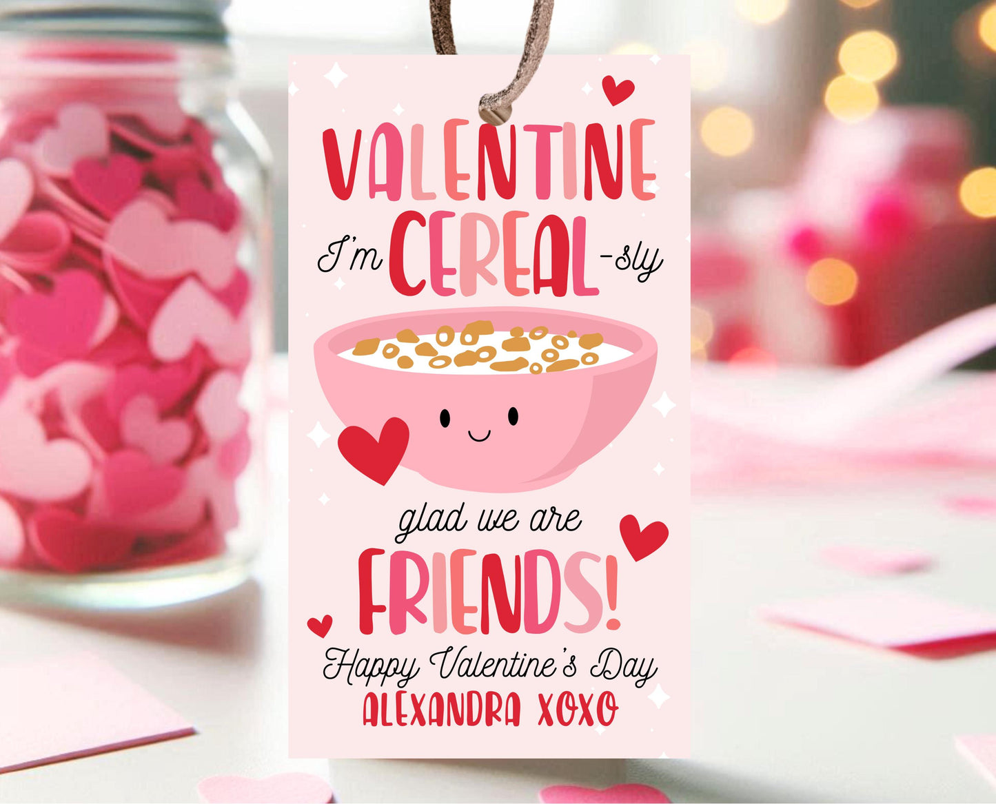 Editable Valentine Cereal Gift Tag, Cereal-Sly Glad We Are Friends Tag, School Valentine Cards, MILK Cereal Tag, Printable, Instant Download