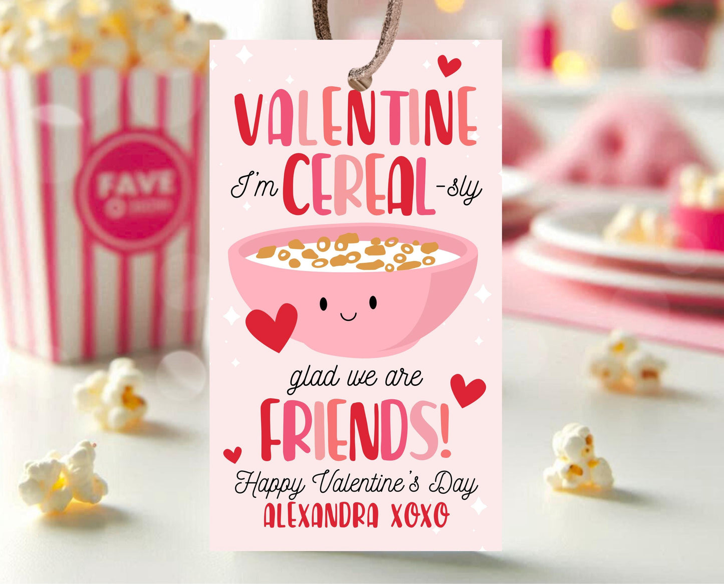 Editable Valentine Cereal Gift Tag, Cereal-Sly Glad We Are Friends Tag, School Valentine Cards, MILK Cereal Tag, Printable, Instant Download