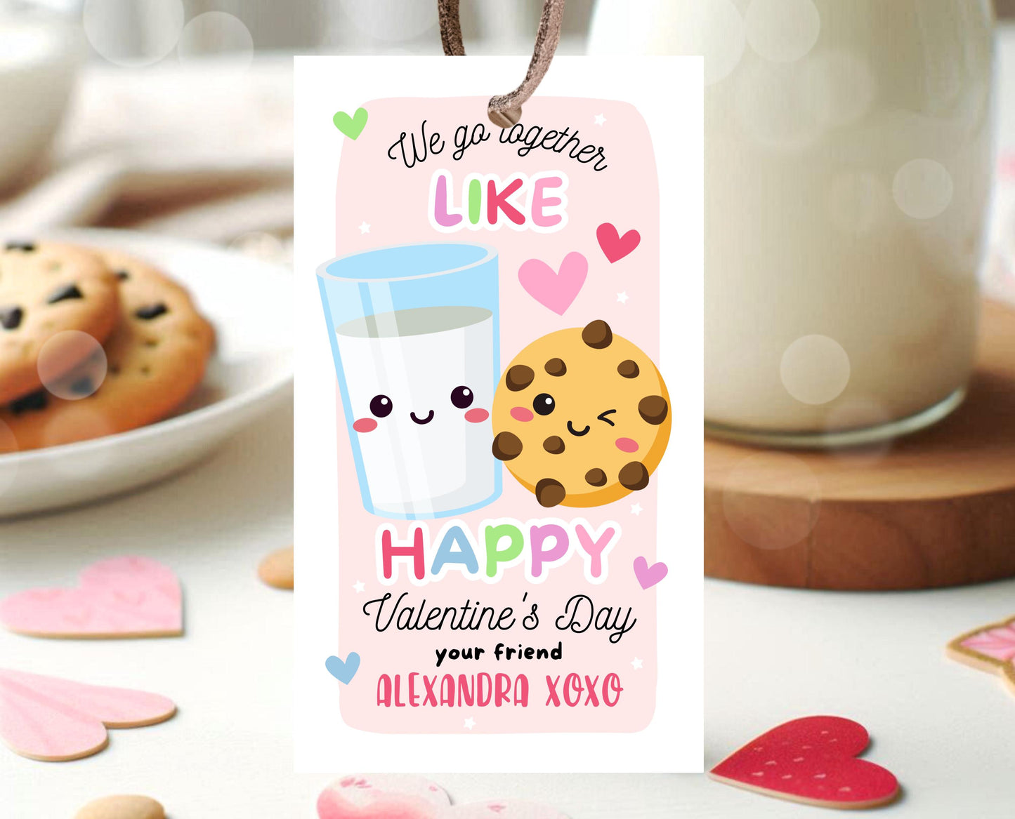 Editable Cookie Valentine Gift Tag, Cookie Valentine Gift Tags, School Valentine Cards, Printable, Milk and Cookies Tag, Instant Download