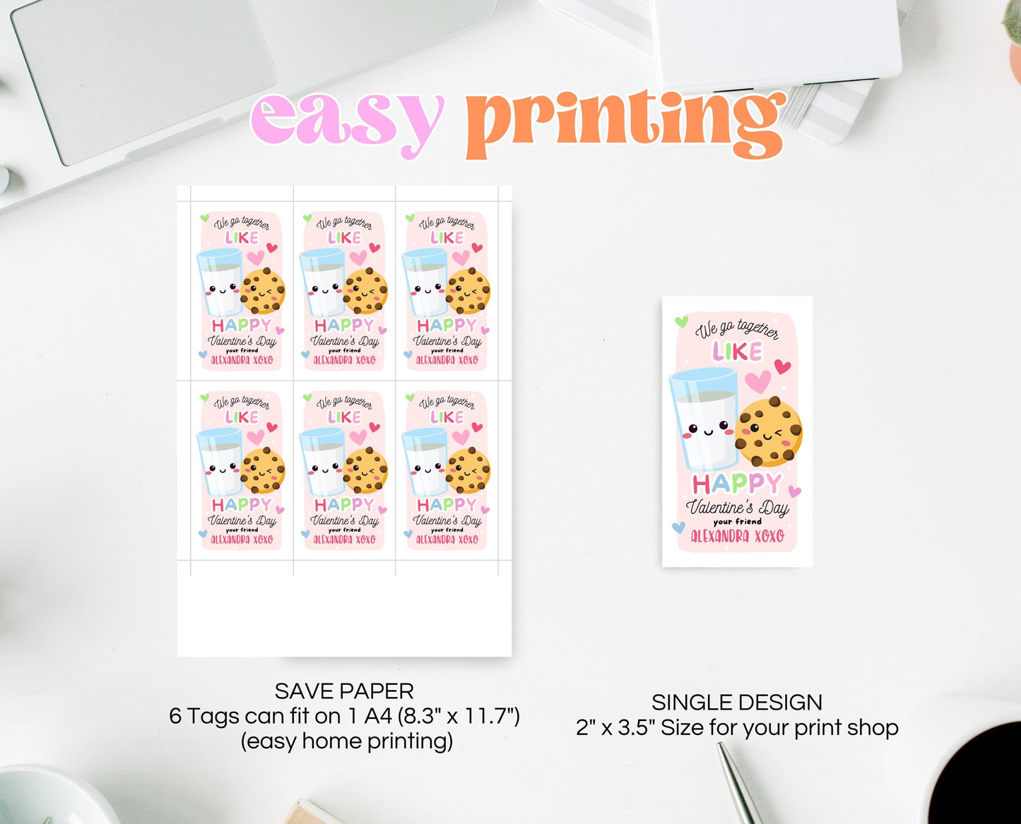 Editable Cookie Valentine Gift Tag, Cookie Valentine Gift Tags, School Valentine Cards, Printable, Milk and Cookies Tag, Instant Download