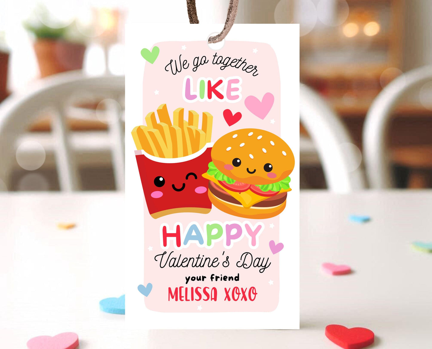 Editable Valentine Gift Tag, Burger And Fries Valentine Gift Tags, School Valentine Cards, Printable, Burger And Fries Tag, Instant Download