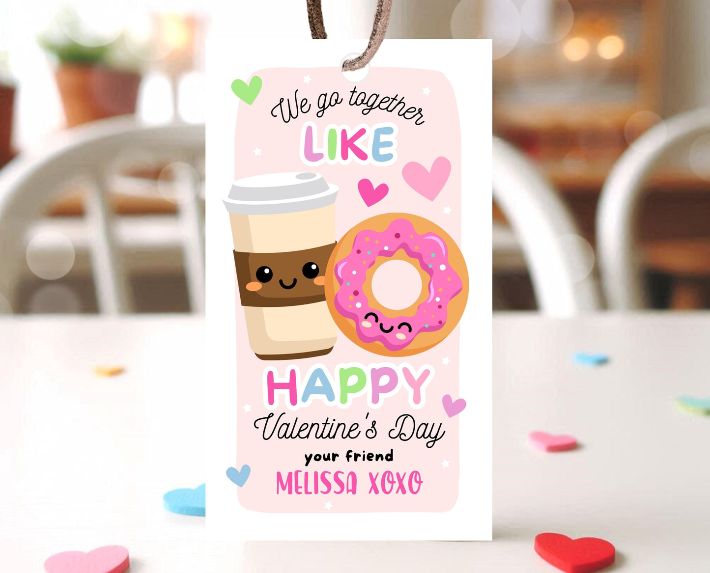 Editable Valentine Gift Tag, Donut Valentine Gift Tags, School Teacher Valentine Cards, Printable, Coffee and Donut Tag, Instant Download