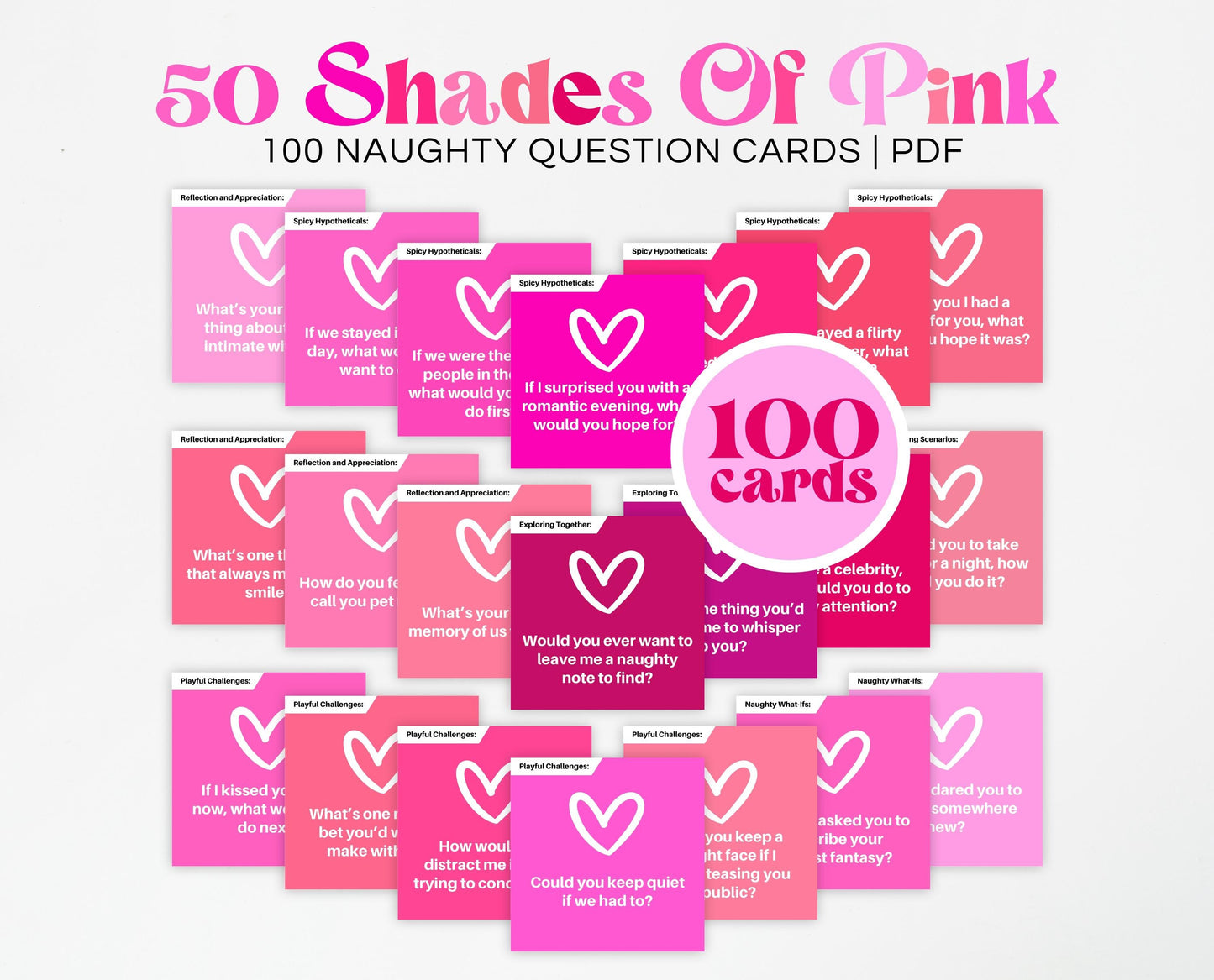 Couple Naughty Question Cards, Dirty Conversation Cards, Date Night Cards, Romantic Anniversary Gift, Valentines Games, 50 Shades Of Pink