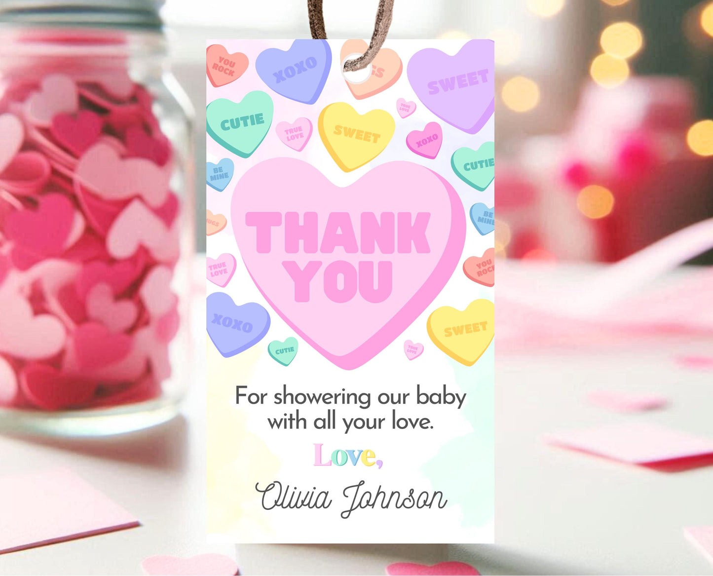 Editable Sweetheart Candy Favor Tag, Hearts Candy Theme Baby Shower, Little Sweetheart Thank You Tag, Valentines Baby Shower Gift Tag, VDC01
