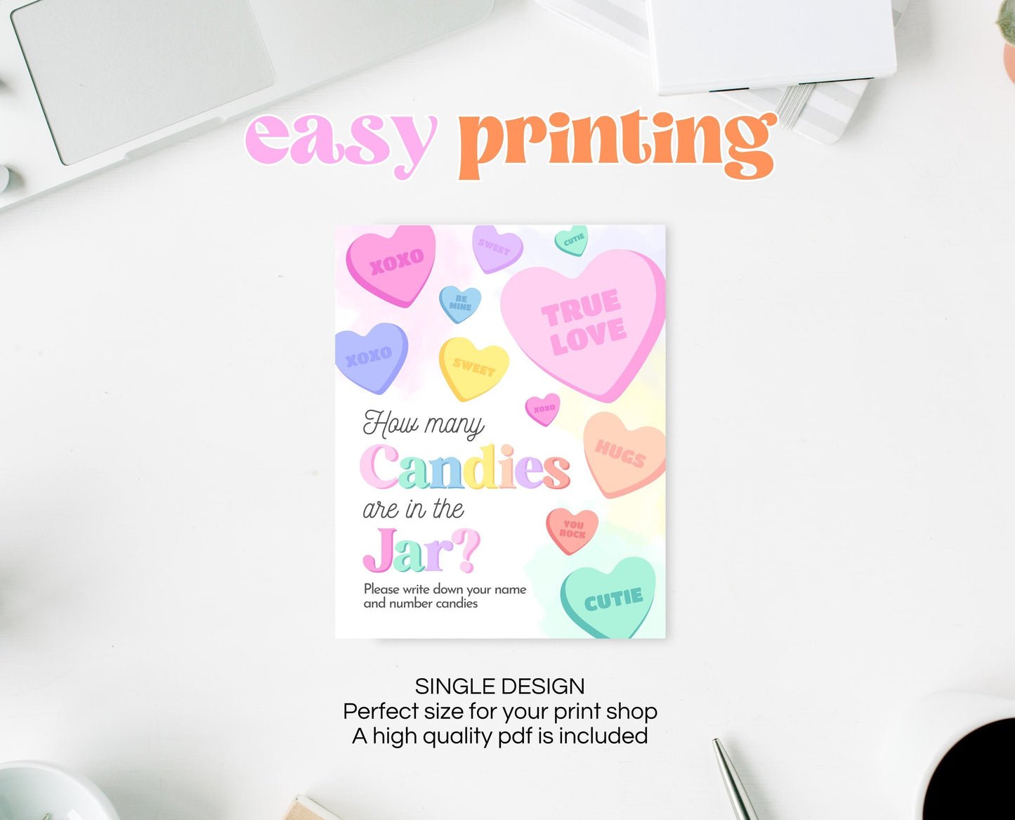 Editable Guess How Many Candies Sign, Hearts Candy Theme Baby Shower, Little Sweetheart Candy, Valentines Baby Shower Game, Printable, VDC01