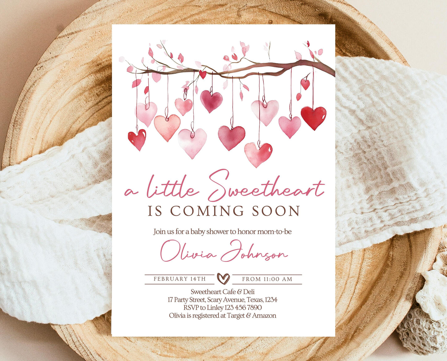 Editable Valentine Baby Shower Invitation, A Little Sweetheart Baby Shower Invite, Pink Red Hearts Baby Shower Invite, Download, VDC02