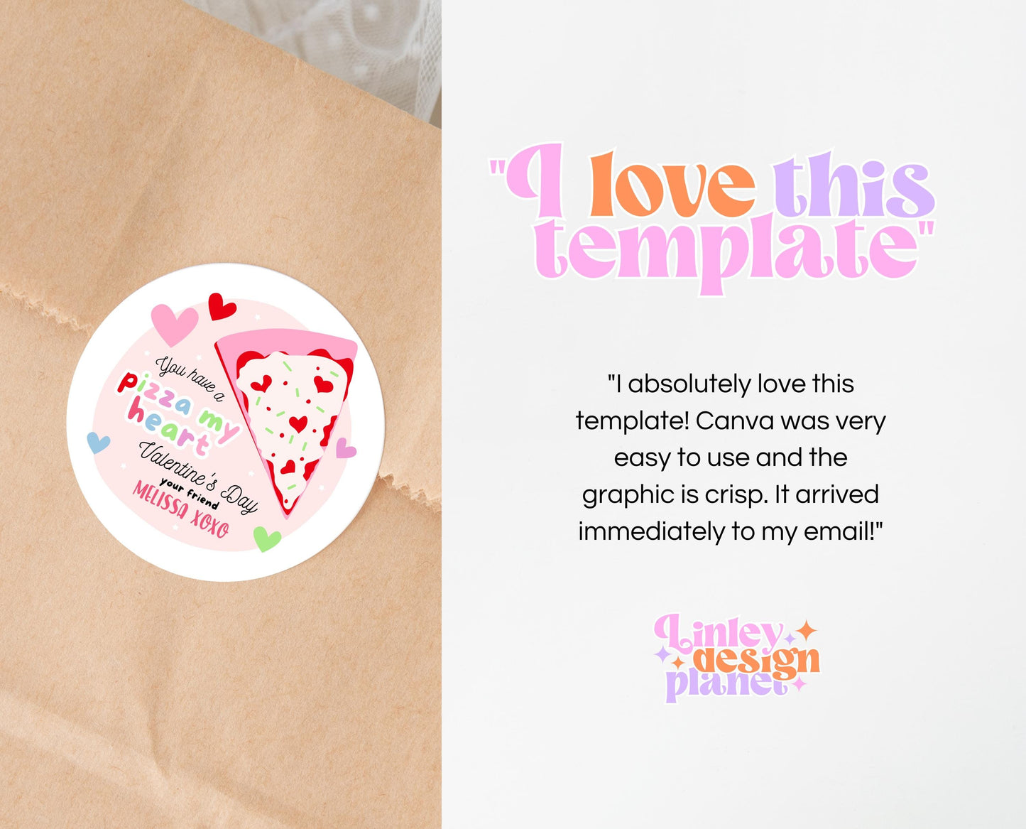 Editable Valentine's Day Favor Tag, Pizza of My Heart Valentine's Gift Tag, Happy Valentines Day Tag Printable Template