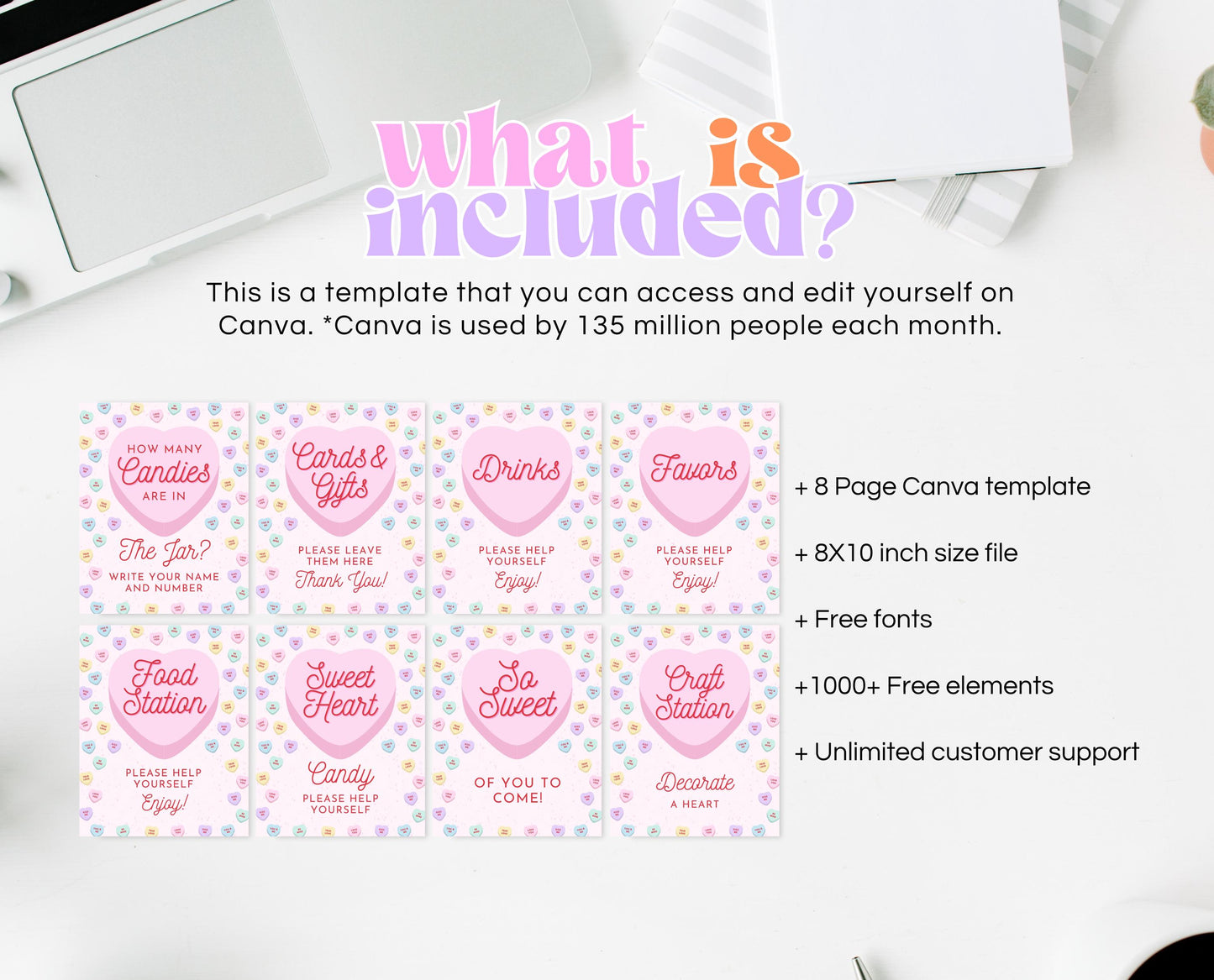 Editable Heart Candy Birthday Sign Bundle, Conversation Hearts Theme Birthday Signs, Sweetheart Party Sign, Pink Valentines Birthday, VDC04