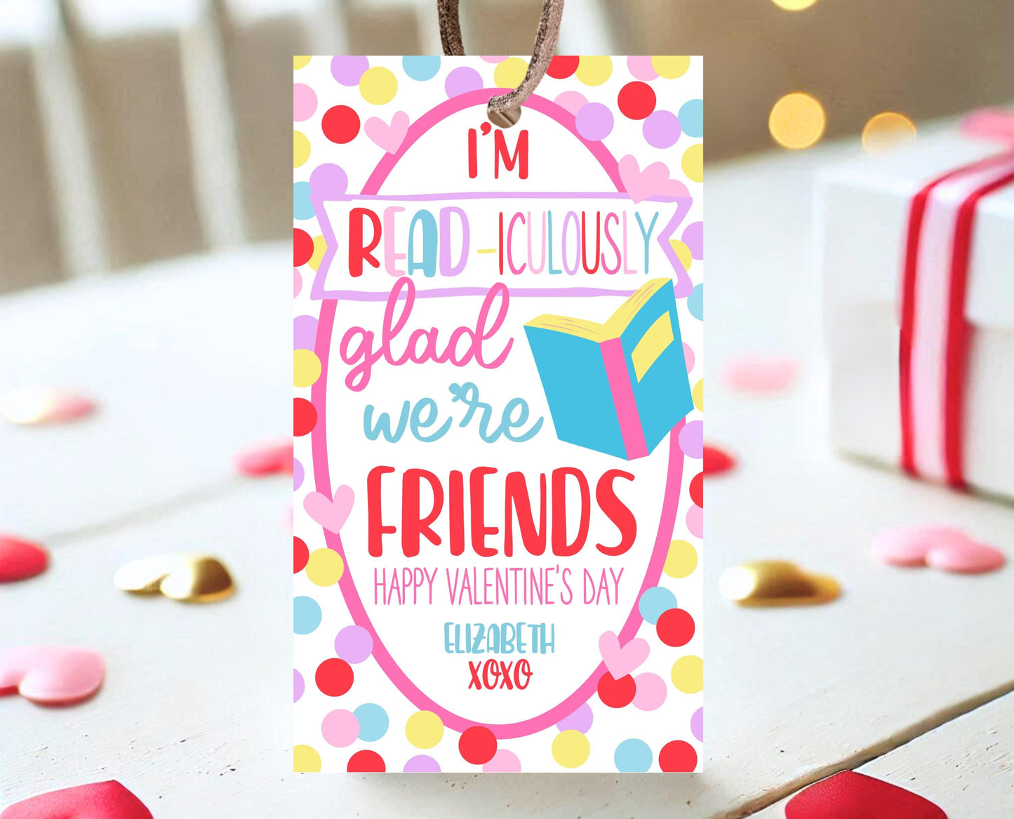 Editable Book Valentine's Day Gift Tag, I'm READ-iculously Glad We're Friends, School Friend Valentines Tag, Valentines Gift Tags, Printable
