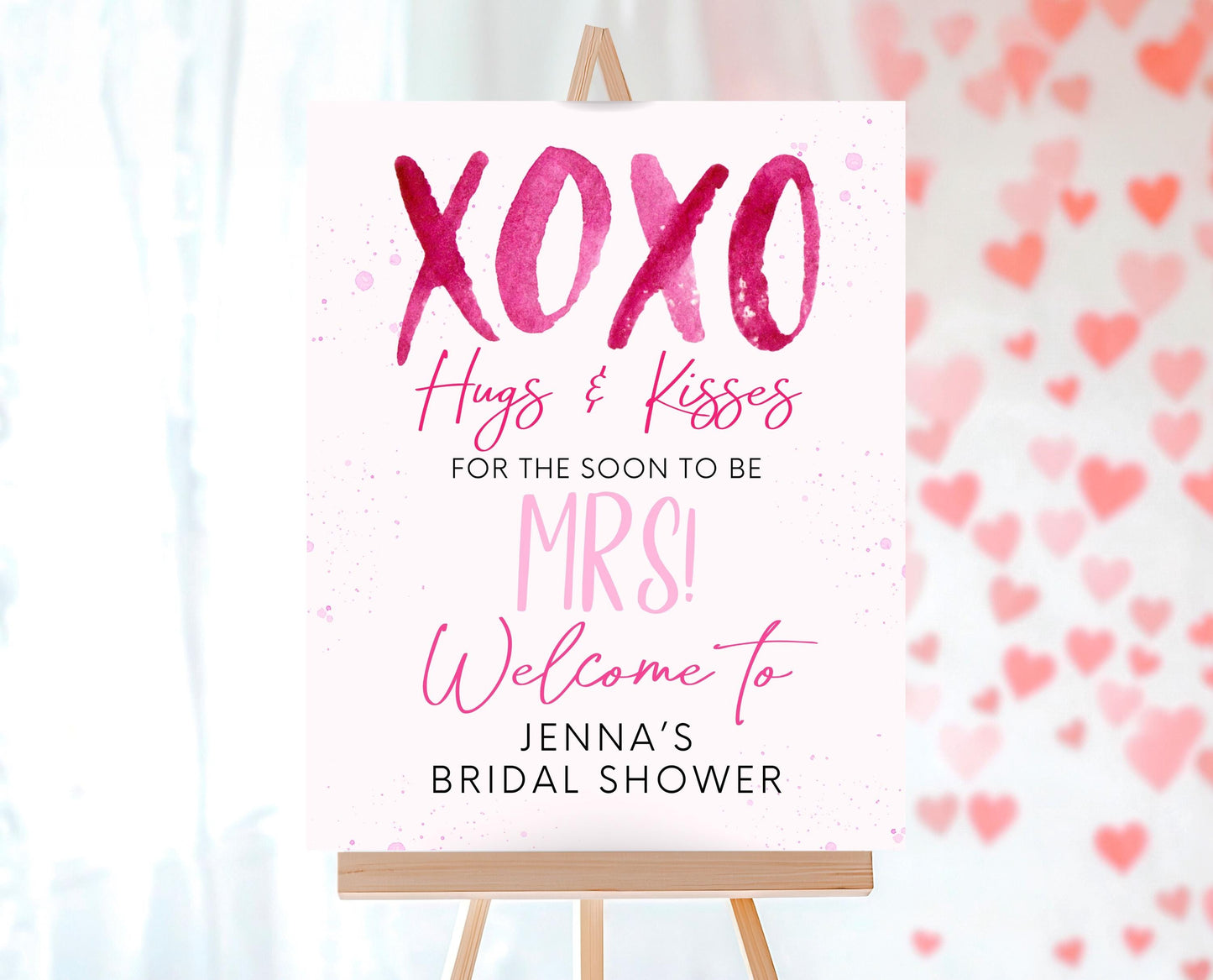 Editable Valentine Bridal Shower Welcome Sign, Showered With Love Bridal Wedding Shower Sign, Hearts Pink Red, Instant Download, VDC06