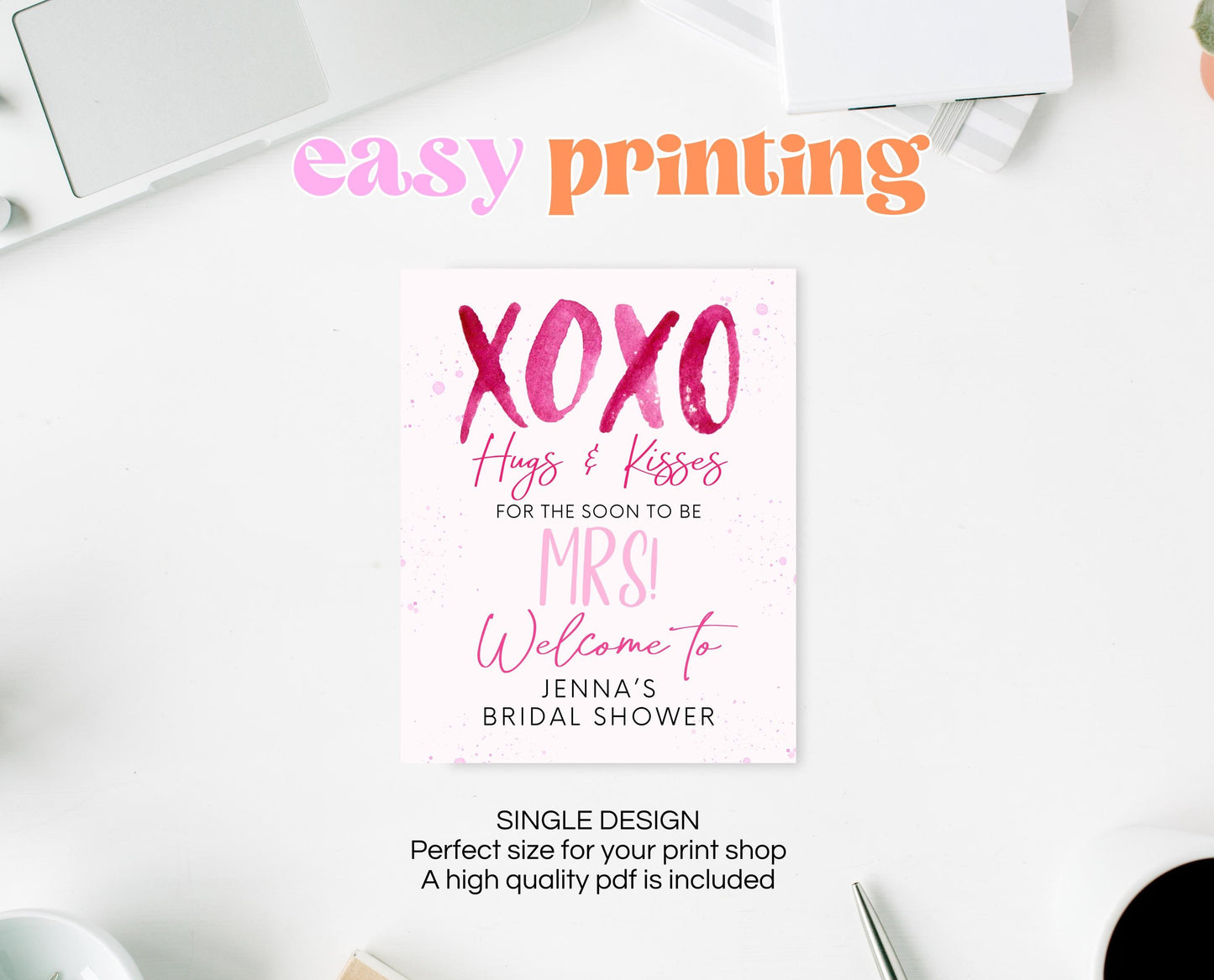 Editable Valentine Bridal Shower Welcome Sign, Showered With Love Bridal Wedding Shower Sign, Hearts Pink Red, Instant Download, VDC06