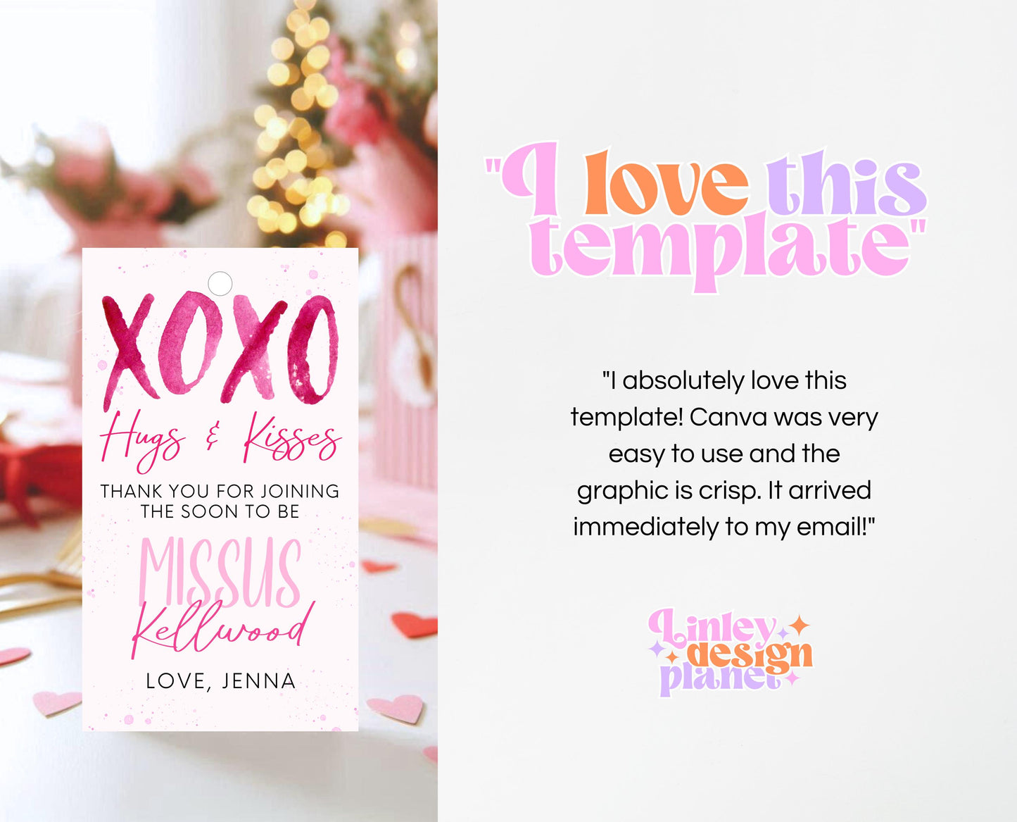 Editable Valentine Bridal Shower Favor Tag, Showered With Love Bridal Wedding Shower Favors, Hearts Pink Red Tag, Instant Download, VDC06
