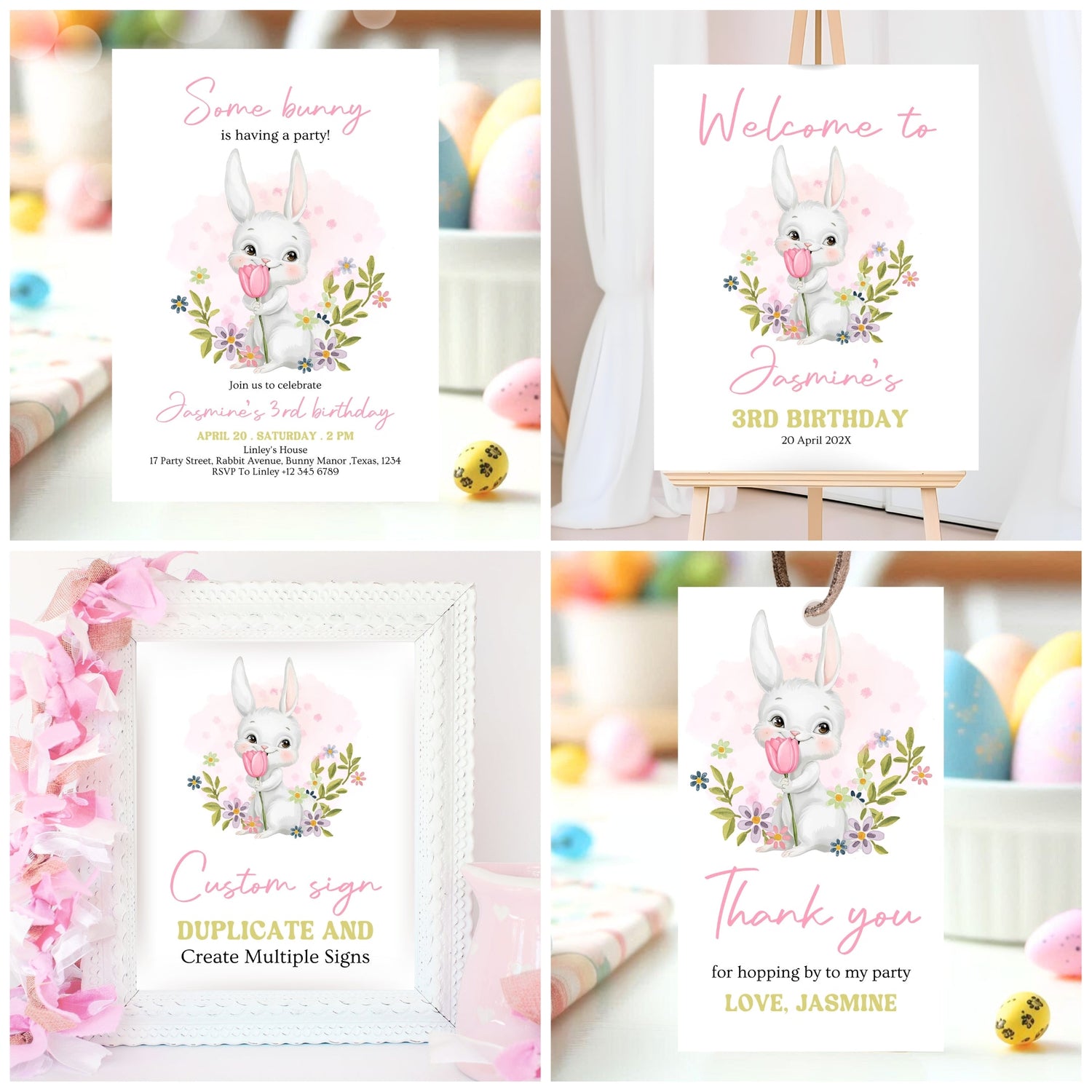 Pink Bunny Floral Birthday Collection EPC16