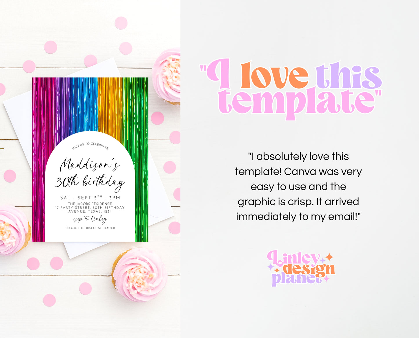 Editable Rainbow Birthday Invitation Streamers Theme Colorful Any Age Party Digital Template Instant Download Printable Invite