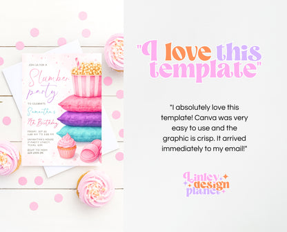 Editable Slumber Birthday Invitation Pink Glamping Spa Sleepover Party Movie Night Tween Teen Printable Template Instant Download GBP52