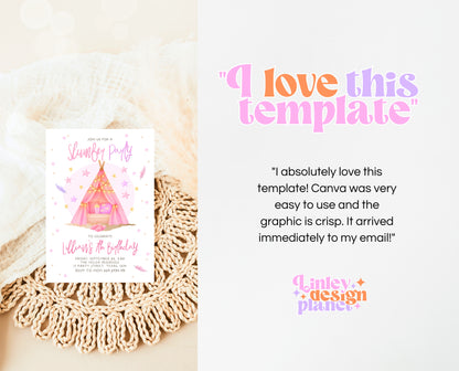 Editable Slumber Birthday Invitation Pink Glamping Spa Sleepover Party Movie Night Tween Teen Printable Template Instant Download GBP51