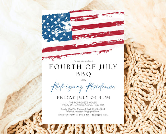 Editable Modern 4th Of July Invitation, Independence Day BBQ Invite, American Barbeque Invitation, July 4th BBQ Invite, July Fourth Invite