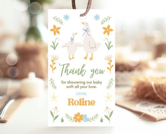 Editable Goose Baby Shower Favor Tag, A Silly Goose Baby Shower Thank You Tag, Floral Whimsical Goose Tag, Easter Baby Shower Decor, EPC02