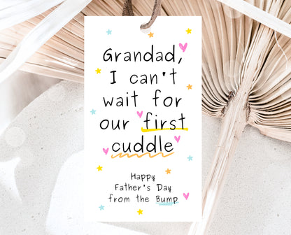 Editable From The Bump Grandad Father's Day Gift Tag, Printable I Can't Wait For Our First Cuddle Favor Tag, Dad Gift Tag, Instant Download