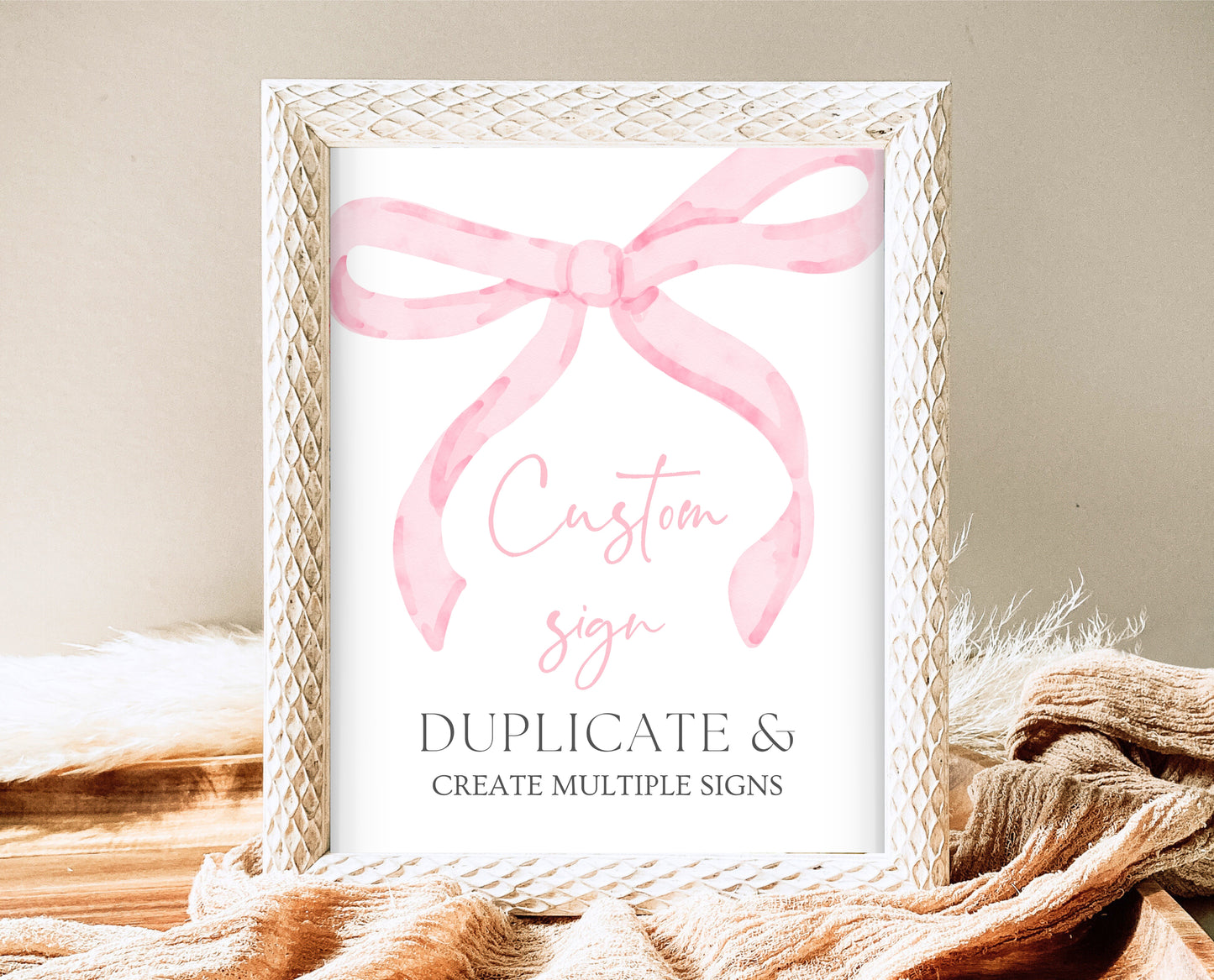 Editable Pink Bow Baby Shower Custom Sign, Girl First Baby Shower Printable, Pink Coquette Bow Girl Fully Editable Sign, Bow Decor, VDC12