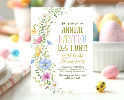 Editable Floral Easter Brunch Invitation, Printable Easter Party Invitation, Wildflower Easter Invite, Boho Floral Easter Brunch Invitation