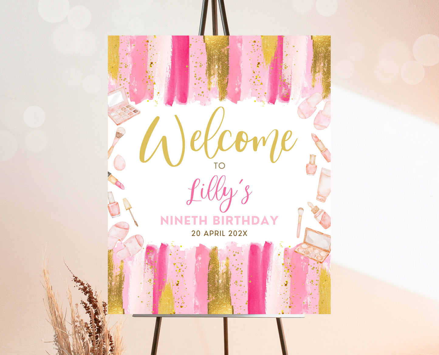 Editable Spa Birthday Welcome Sign, Spa Party Decor, Pamper Birthday, Pink Glam Party Welcome Banner, Pink Spa Girls Birthday Decor, GBP07