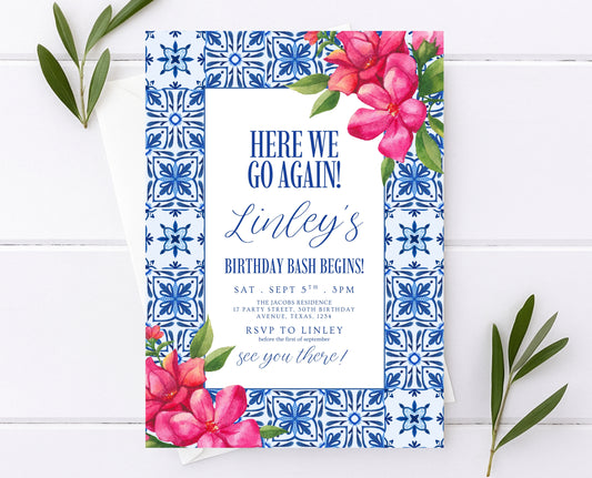 Editable Mediterranean Birthday Invitation Here We Go Again Disco Theme Digital Party Invite Template Fun Celebration Printable Invite AB20