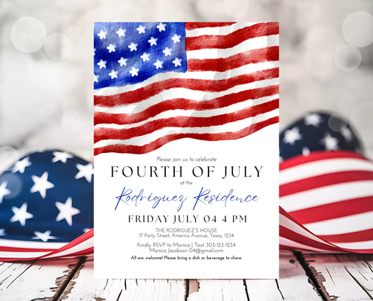 Editable 4th Of July Invitation, Independence Day Invitation, American Barbeque Invitation, July 4th BBQ Invite, Modern July Fourth Invite