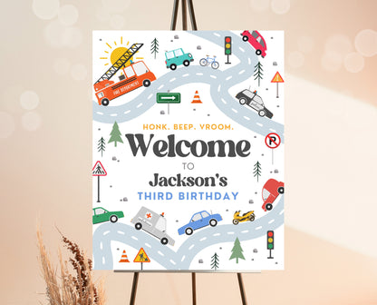 Editable Transportation Birthday Welcome Sign, Cars Birthday Decor, Cars 1st Birthday Welcome Banner, Truck and Cars Birthday Decor, BBP04