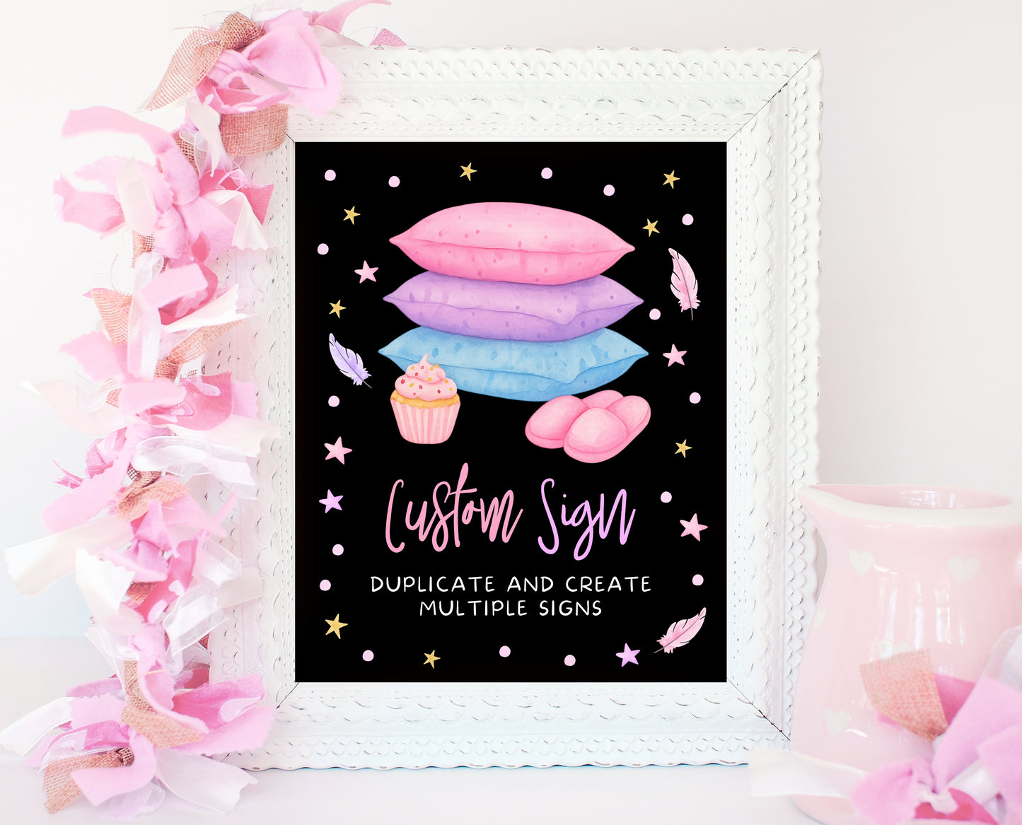Editable Slumber Party Table Sign Custom Spa Sleepover Glamping Theme Pink Tween Teen Printable Signage Template Instant Download GBP53