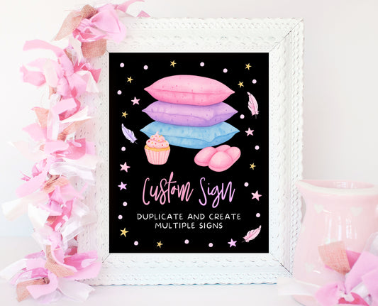 Editable Slumber Party Table Sign Custom Spa Sleepover Glamping Theme Pink Tween Teen Printable Signage Template Instant Download GBP53