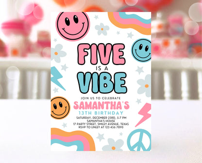 Editable Retro Smiley Birthday Invitation, Retro Smiley Birthday Party, Printable Smiley Birthday Party, Pin Groovy Smiley Invite, GBP18