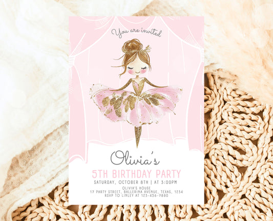 Editable Ballerina Birthday Invitation, Pink Ballet Birthday Invite, Ballet Dancer Party, Printable Ballet Invite, Instant Download, GBP49