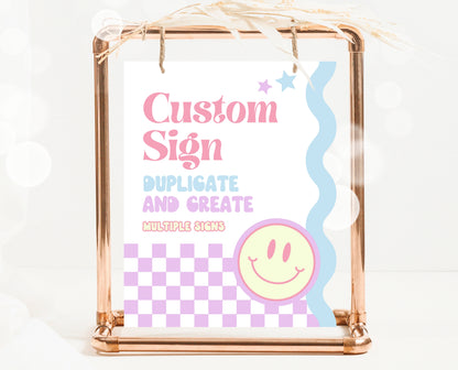 Editable Retro Smiley Birthday Custom Sign, Preppy Smile Theme, Pink Checkered Smiley Birthday Sign, Retro Smiley Girl Custom Sign, GBP17