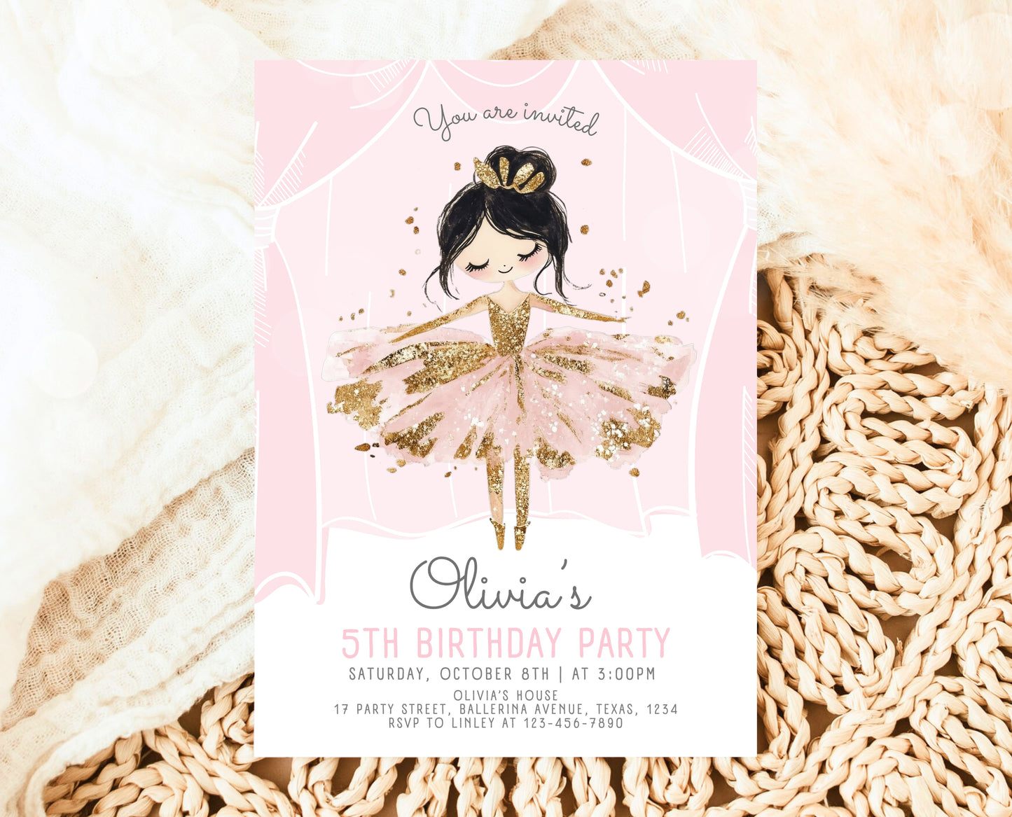 Editable Ballerina Birthday Invitation, Pink Ballet Birthday Invite, Ballet Dancer Party, Printable Ballet Invite, Instant Download, GBP49