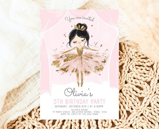 Editable Ballerina Birthday Invitation, Pink Ballet Birthday Invite, Ballet Dancer Party, Printable Ballet Invite, Instant Download, GBP49