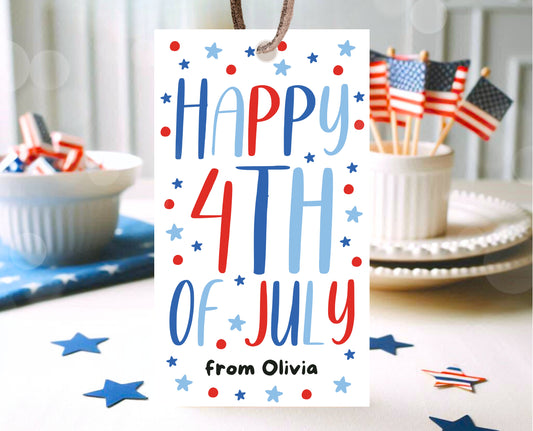 Editable 4th of July Favor Tag Template, Printable July Fourth Stars Fireworks Gift Tag, Red White Blue Party Favor Tag, Instant Download