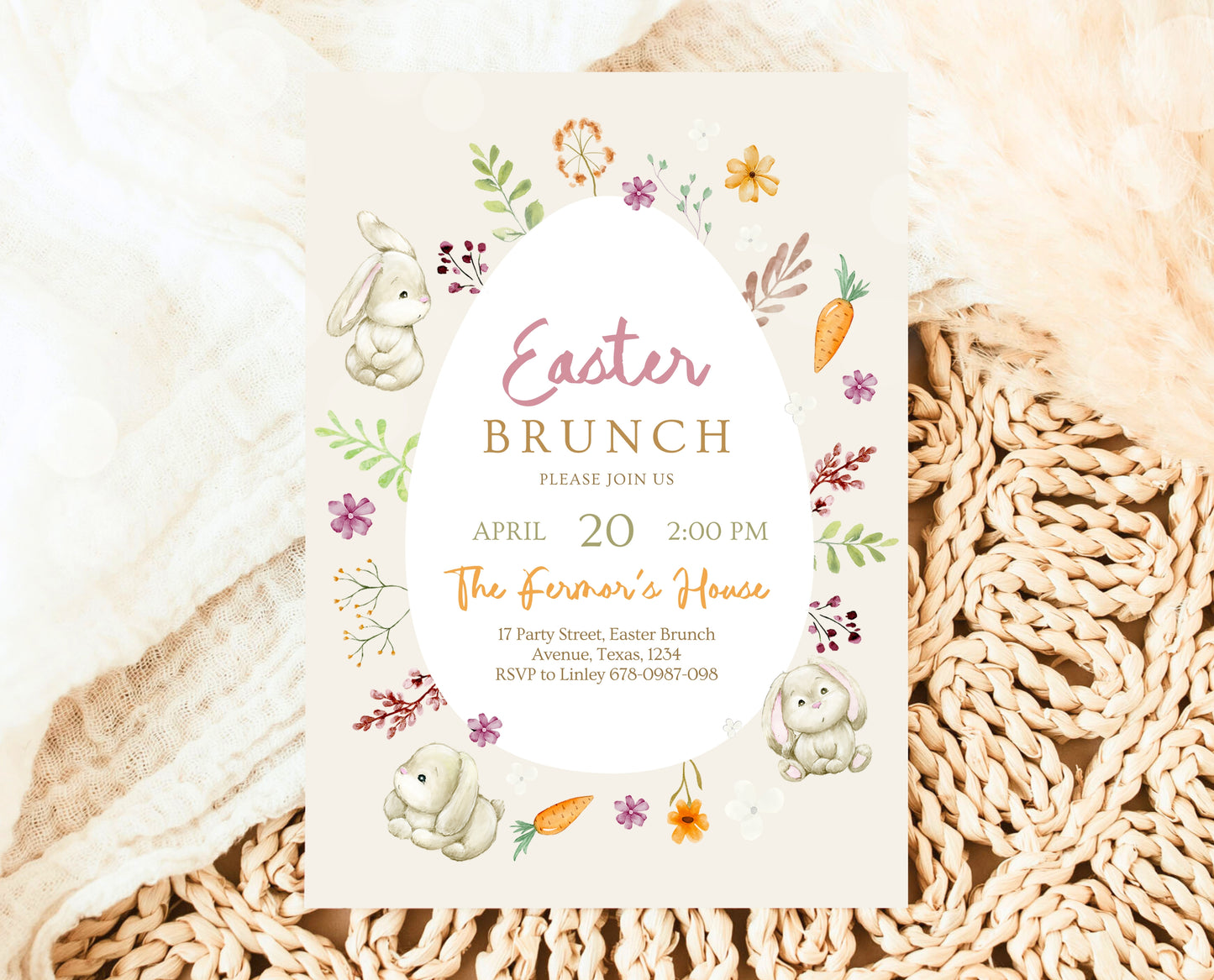 Editable Easter Brunch Invitation, Printable Easter Party Invitation, Scribble Doodle Easter Invite, Boho Floral Easter Brunch Invitation