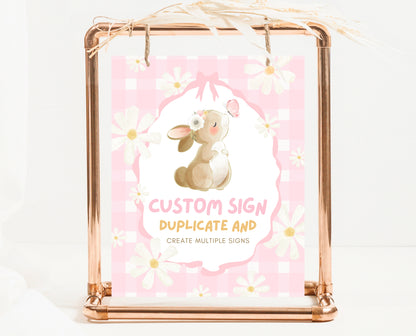 Editable Bunny Birthday Custom Sign, Rabbit Birthday Party, Hop On Over Bunny Birthday Sign, Spring Birthday, Rabbit Custom Banner, EPC19