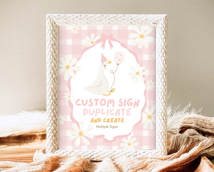 Editable One Silly Goose Birthday Custom Sign, Girl 1st Birthday Sign, Pink Printable Sign, Goose First Birthday Custom Banner Sign, EPC03