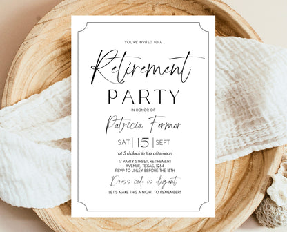 Editable Retirement Party Invitation, Retirement Invitation, Modern Retirement Invite, Minimalist Retirement Party Invite, Instant Download