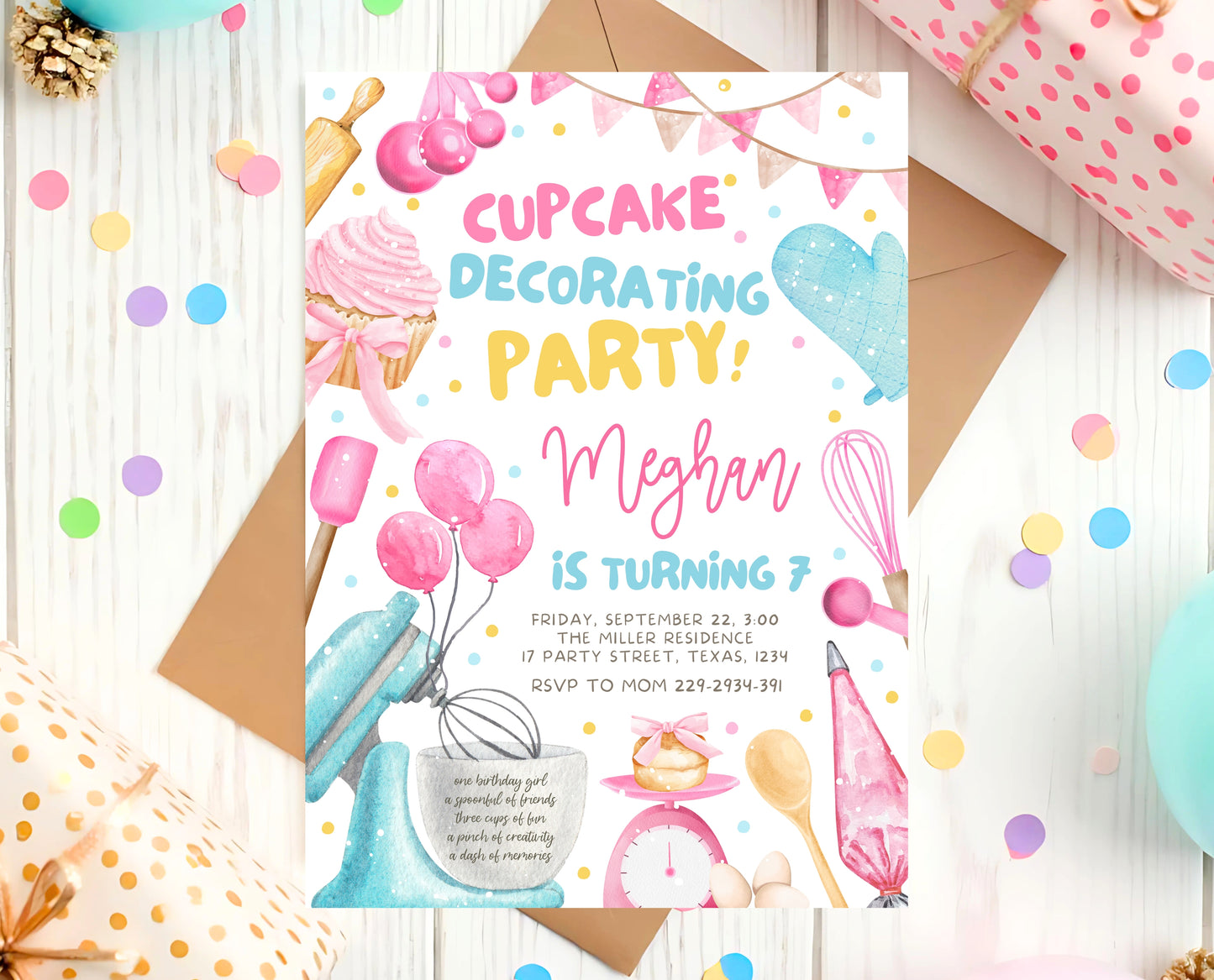 Editable Cupcake Decorating Birthday Invitation Kids Baking Party Chef Girl Invite Pink Cooking Party Instant Download Printable GBP50