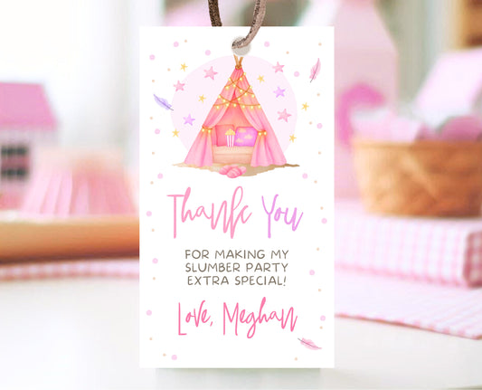 Editable Slumber Party Favor Tag Thank You Gift Tag Spa Sleepunder Glamping Theme Tween Teen Printable Template Instant Download GBP51