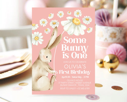 Editable Bunny Birthday Invitation, Some Bunny 1st Birthday Party, Hop On Over Bunny Birthday, Spring Birthday Rabbit Birthday Invite, EPC08