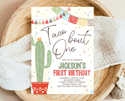 Editable Fiesta Taco Bout One Birthday Invitation, 1st Fiesta Birthday, Cactus Mexican Invite, Boy, Girl, Instant Download, Printable, BBP05