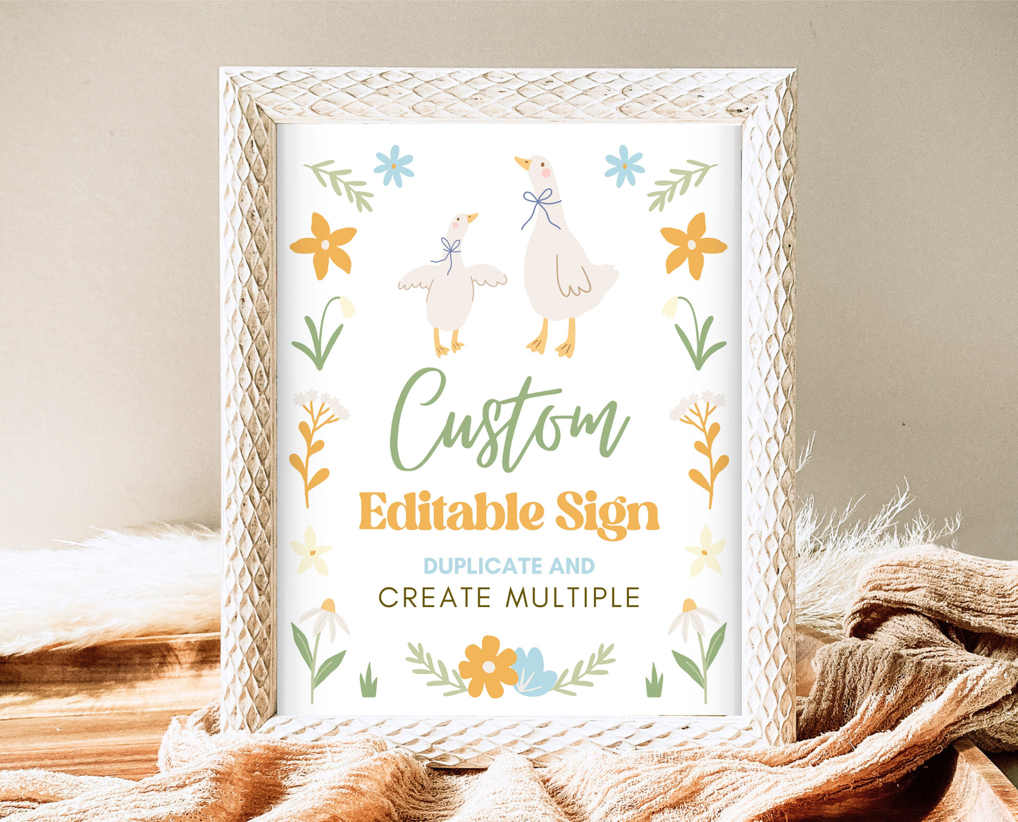 Editable Goose Baby Shower Custom Sign, A Silly Goose Baby Shower, Floral Whimsical Goose Custom Sign, Easter Baby Shower Theme Decor, EPC02