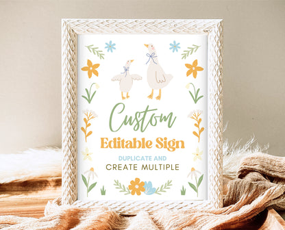 Editable Goose Baby Shower Custom Sign, A Silly Goose Baby Shower, Floral Whimsical Goose Custom Sign, Easter Baby Shower Theme Decor, EPC02