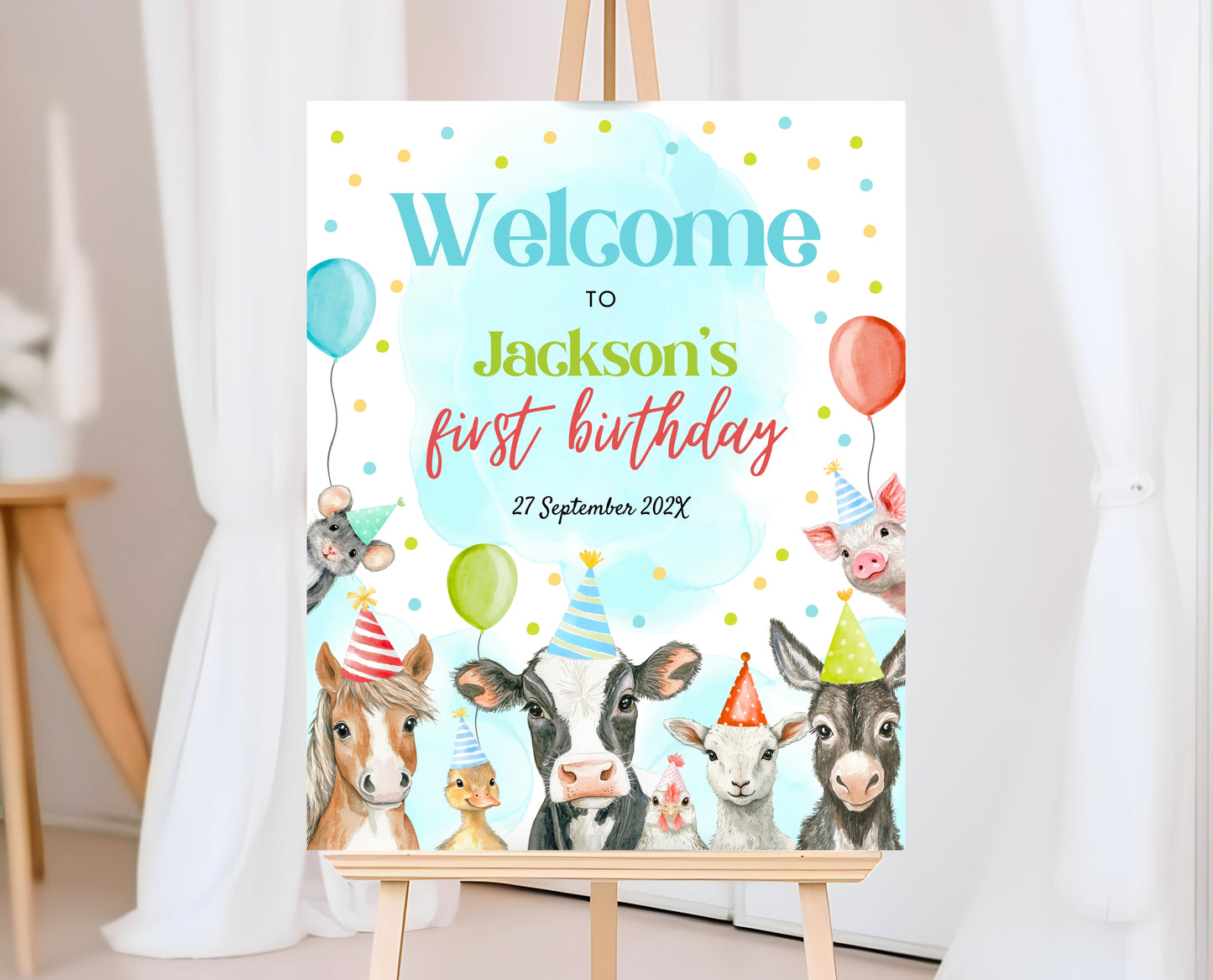 Editable Farm Boy Birthday Welcome Sign, Blue Farm Birthday Party, Calling All Party Animals, Blue Boy Farm Animal Party Welcome Sign, BBP06