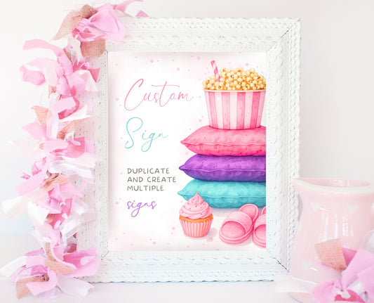 Editable Slumber Party Table Sign Custom Spa Sleepover Glamping Theme Pink Tween Teen Printable Signage Template Instant Download GBP52