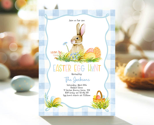 Editable Easter Egg Hunt Invitation, Bunny Invitation, Blue Easter Invitation, Easter Egg Dinner Invitation, Easter Egg Hunt Invite, EPC14